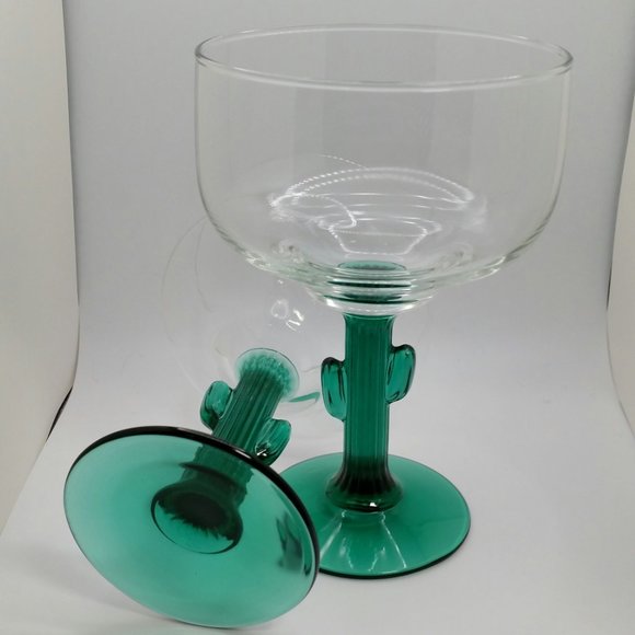 Libbey Cactus Margarita Glasses With Juniper Stem Cactus Stems Coupe Set of 2 - Picture 5 of 10